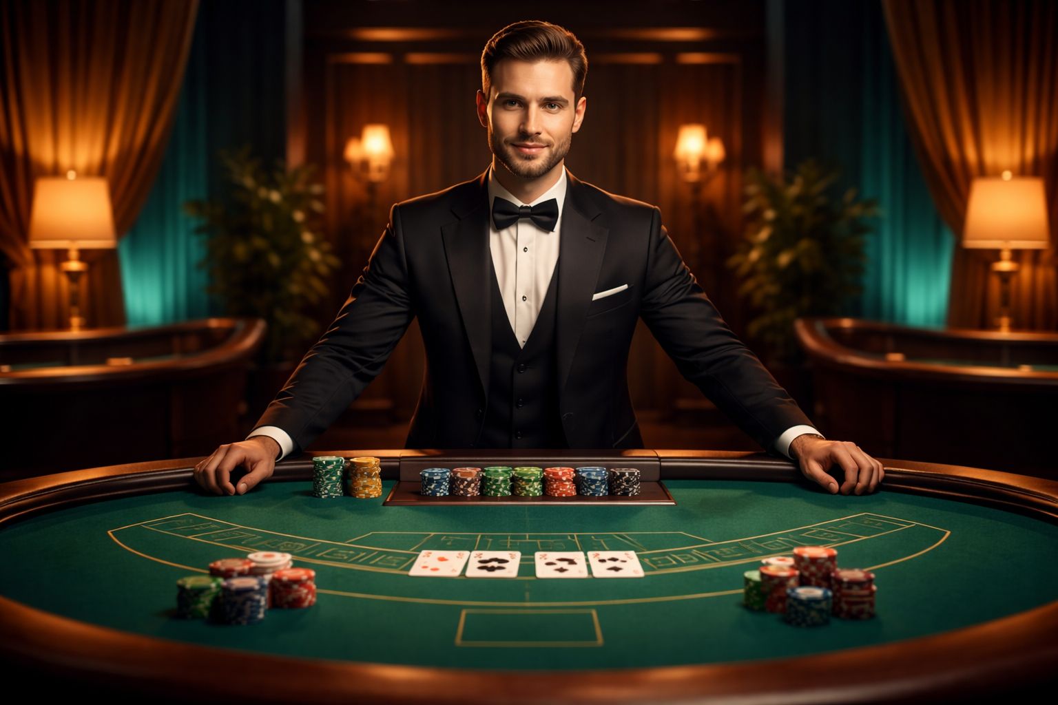 Professional OKGO live casino studio table with cards and chips